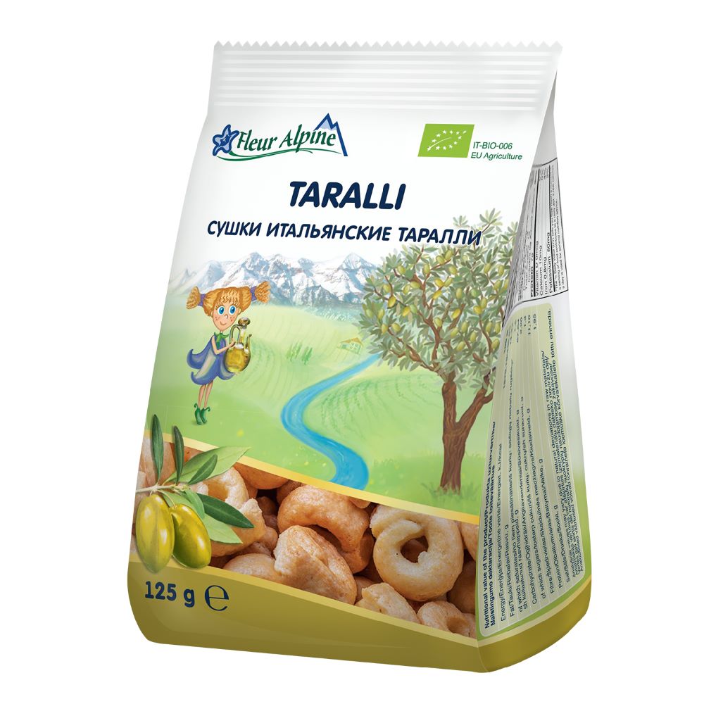 Fleur Alpine italijanski TARALLI sa ekstra devičanskim maslinovim uljem, za celu porodicu, 125 g