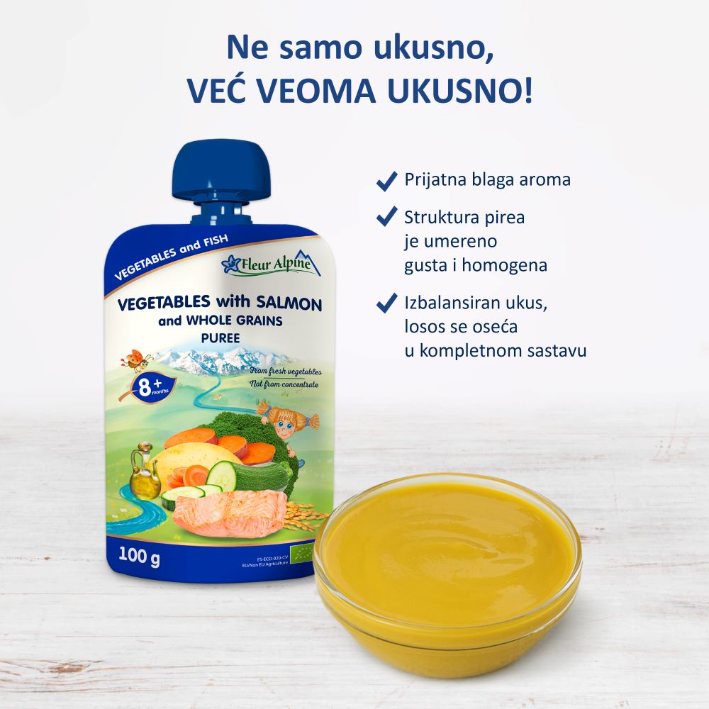 Fleur Alpine organski pire od povrća sa lososom, 8+, 100gr