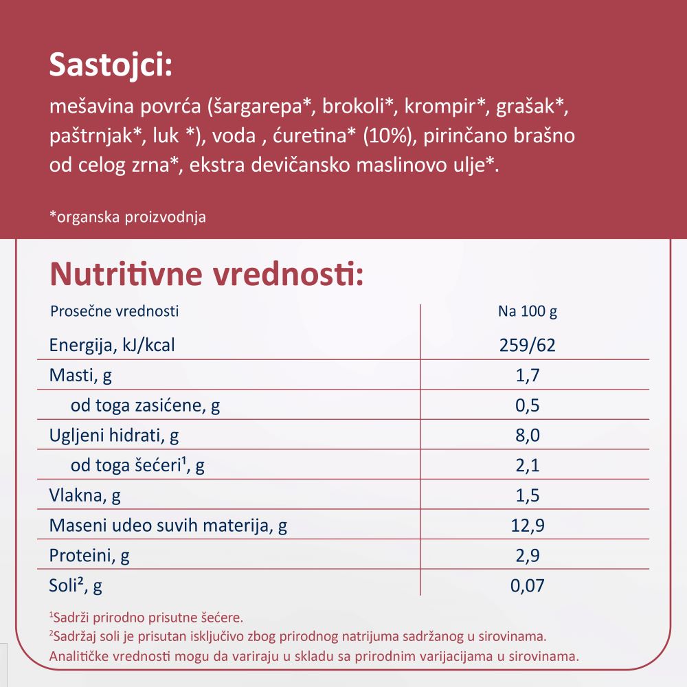 Fleur Alpine organski pire od povrća sa ćuretinom 8+, 100gr