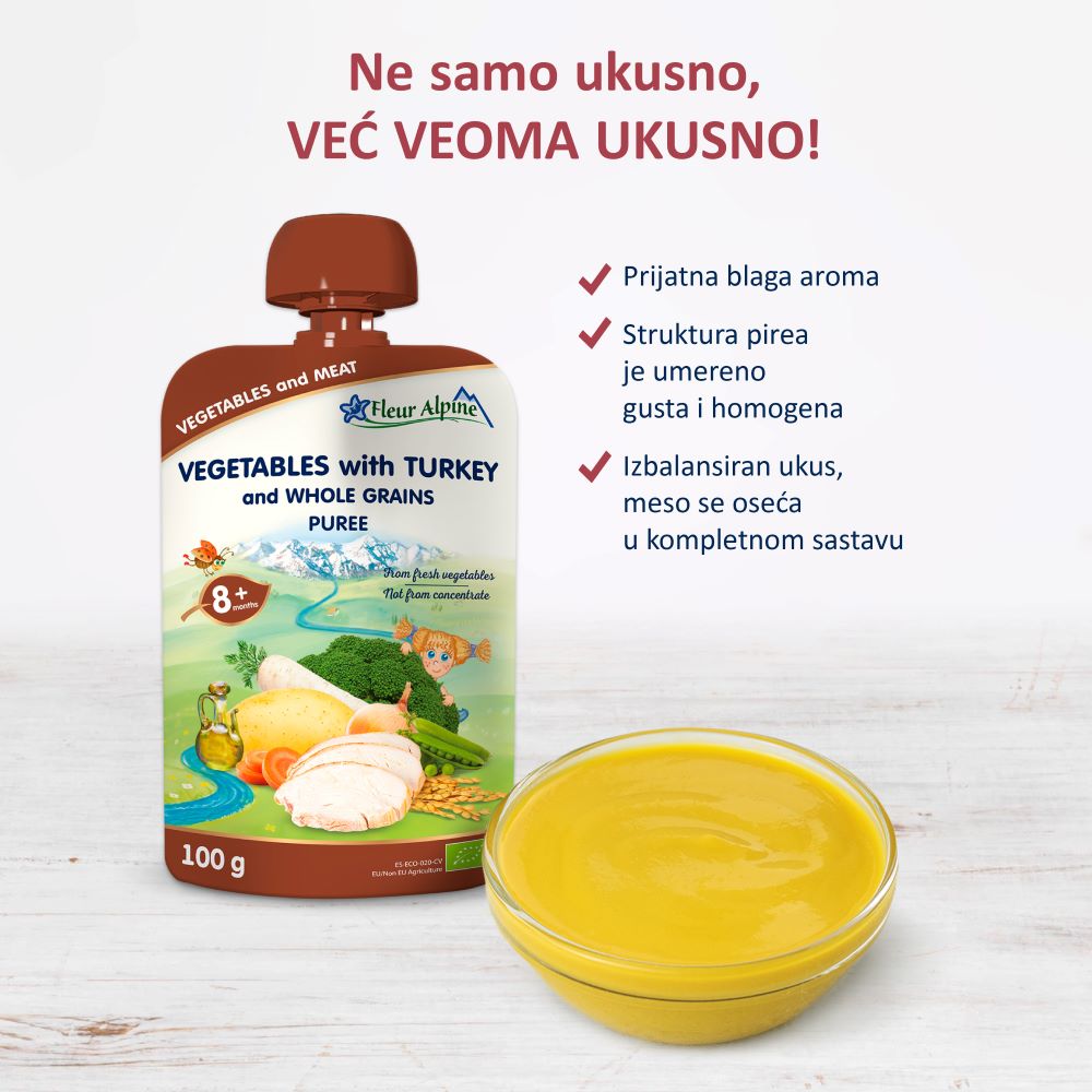 Fleur Alpine organski pire od povrća sa ćuretinom 8+, 100gr