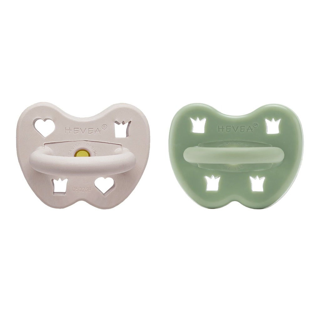 Hevea okrugla cucla od prirodne gume (3-36 mes) 2 kom, Dimljeno bela i Mahovina zelena