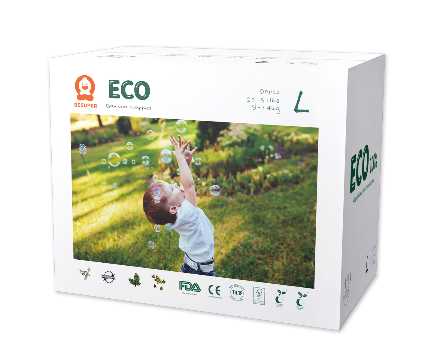 BeSuper ECO Bamboo Pelene L (9-14 kg) 90 kom