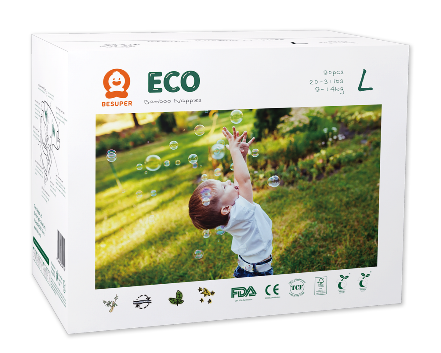 BeSuper ECO Bamboo Pelene L (9-14 kg) 90 kom