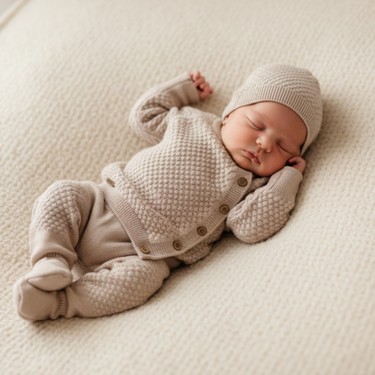 BABY MIO kompletic od trikotaza od 3: pantaloni, jakna, kapa (0-3 mes)