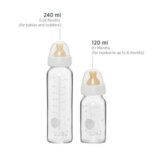 Hevea flašica za bebe, borosilikatno staklo, dvije veličine, sa gumenom cuclom.