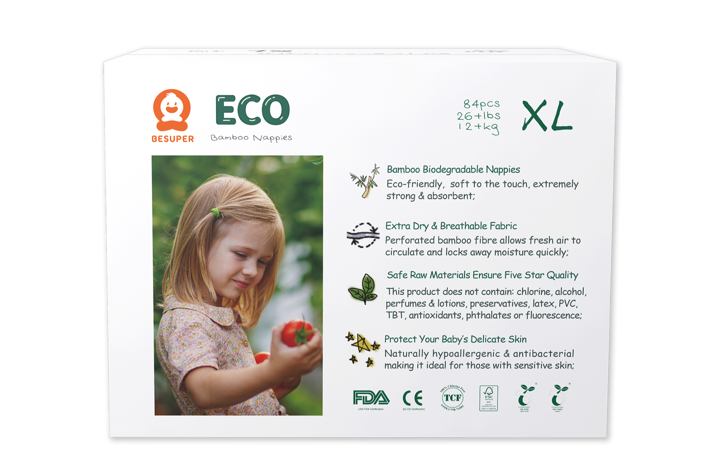 BeSuper ECO Bamboo Pelene XL (12-17 kg) 84 kom