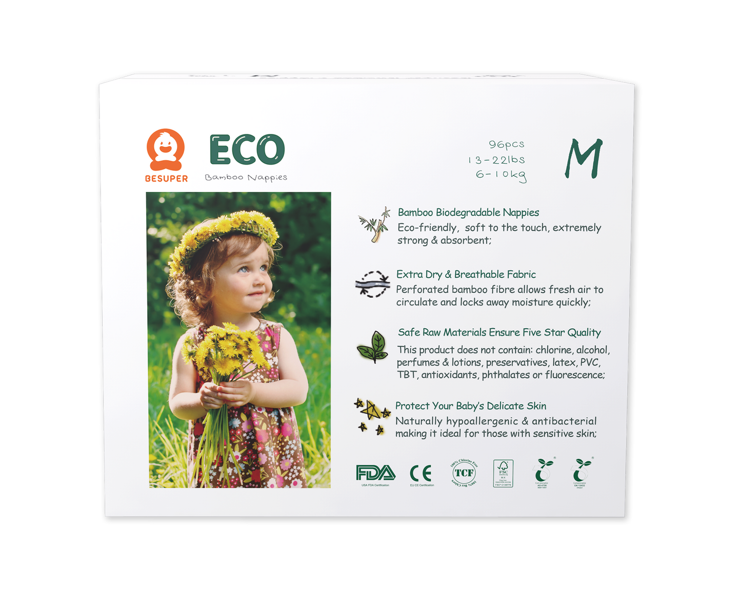 BeSuper ECO Bamboo Pelene M (6-11 kg) 96 kom