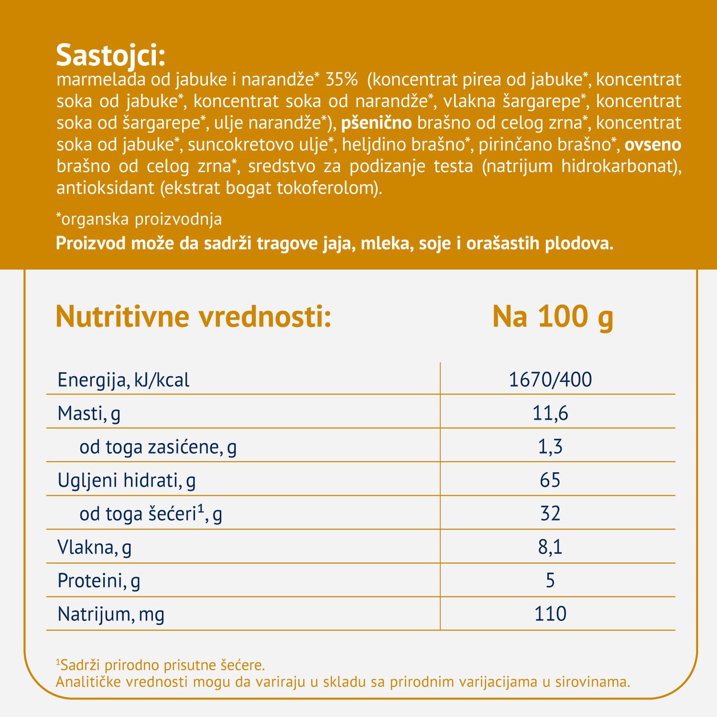 Fleur Alpine organski biskviti sa marm. od jabuke I pomorandže 132G
