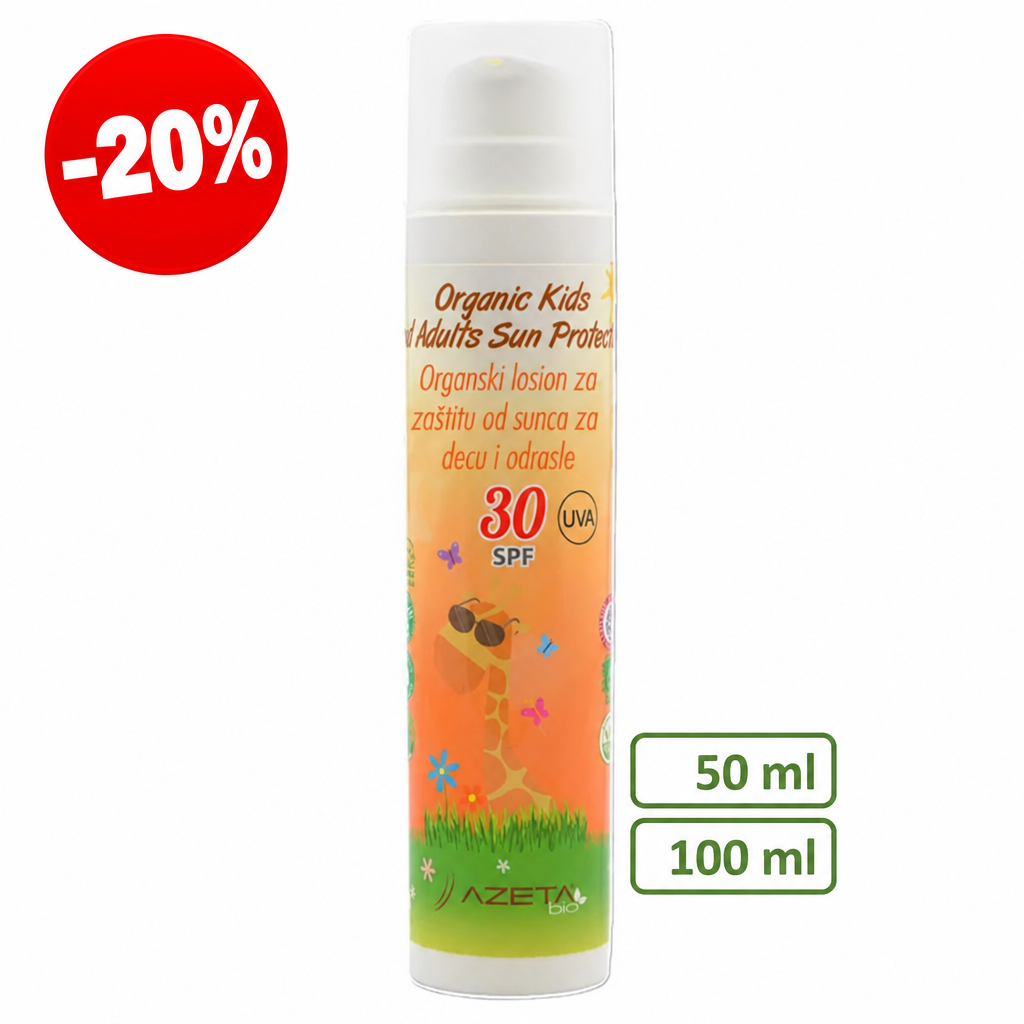 Azeta Bio organski losion za zaštitu od sunca za decu i odrasle za lice i telo SPF30