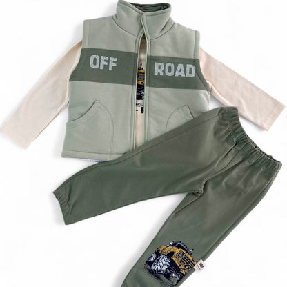 WOWO Kids Komplekt sa auto OFF ROAD: pantalone, prsluk, majica dugih rukava