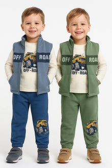 WOWO Kids Komplekt sa auto OFF ROAD: pantalone, prsluk, majica dugih rukava