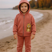 WOWO Kids Komplekt sa medo: pantalone, duks sa patent zatvaračem i kapuljačom