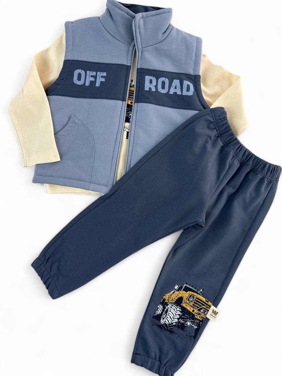 WOWO Kids Komplekt sa auto OFF ROAD: pantalone, prsluk, majica dugih rukava