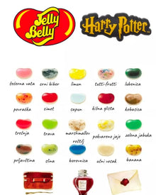 Jelly Belly Candy Harry Potter Bertie Botts beans with various unusual flavors.