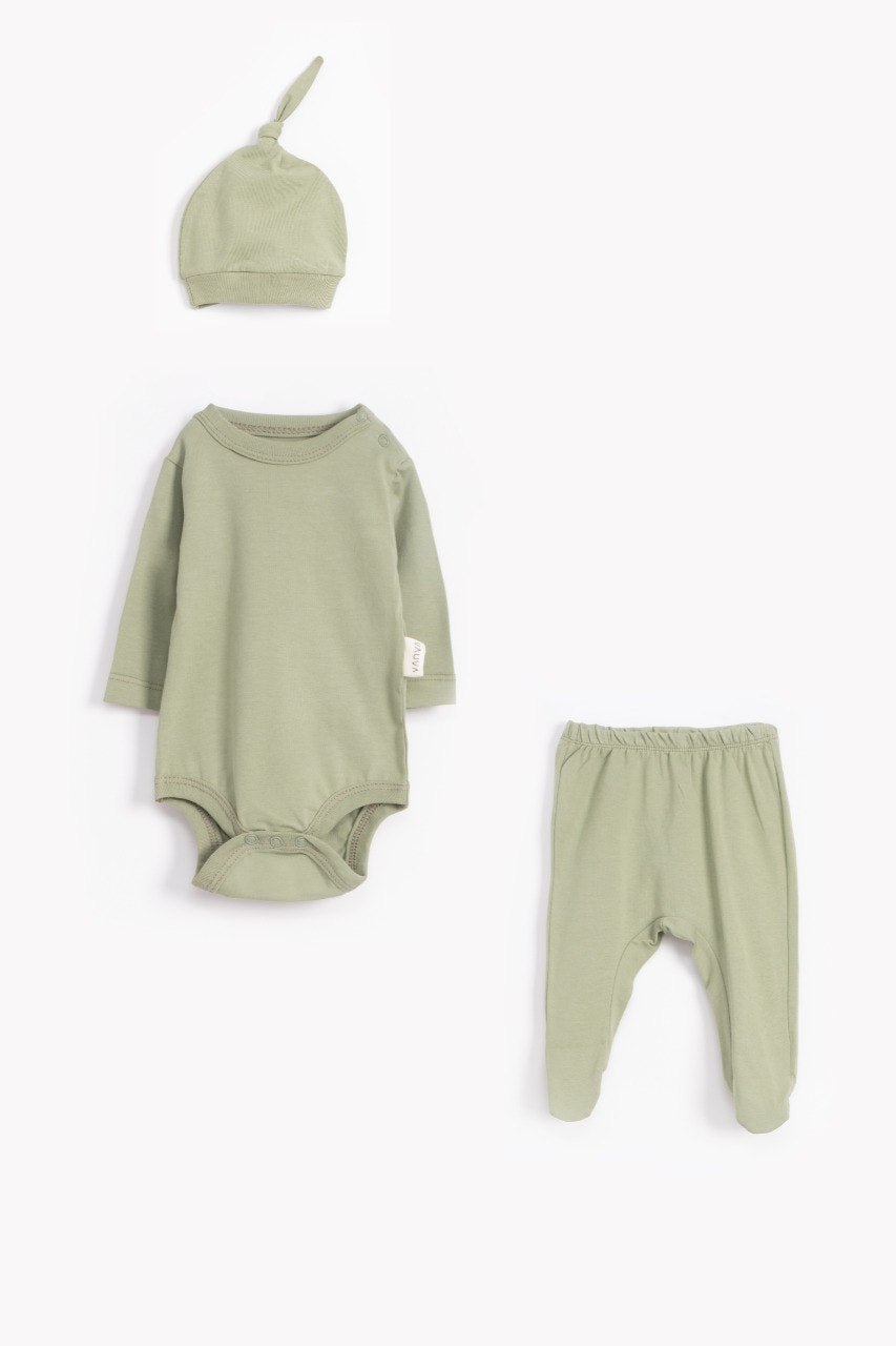 VAUVA Set 3 od pamuka za bebu: pantalone, bodi dugih rukava, kapa