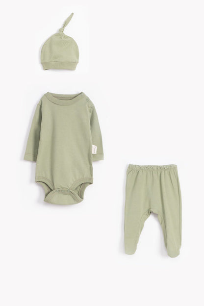 VAUVA Set 3 od pamuka za bebu: pantalone, bodi dugih rukava, kapa