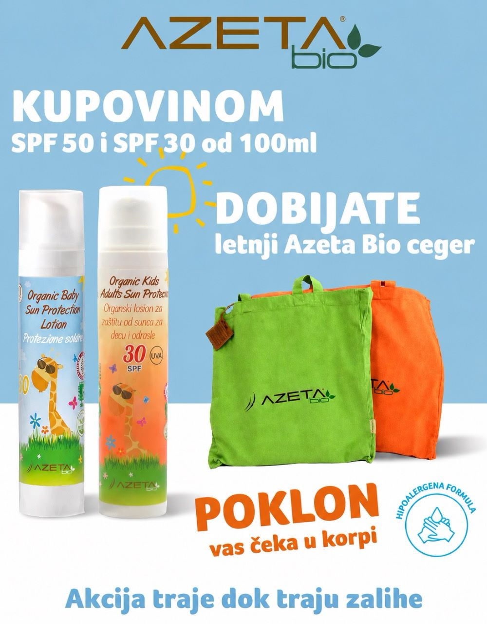 Azeta Bio letnja akcija - SPF 50 i SPF 30 od 100ml