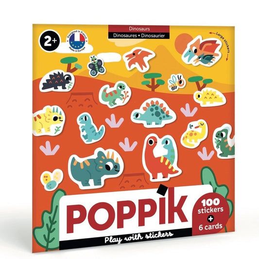 Poppik Moje prve nalepnice for kids 2+, 100 dinosaur stickers, 6 design cards.