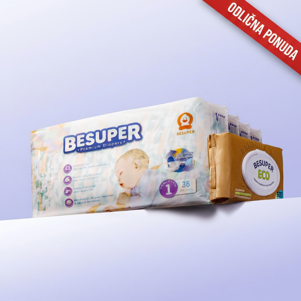 BeSuper Premium Pelene mesečno pakovanje sa vlažnom maramicom