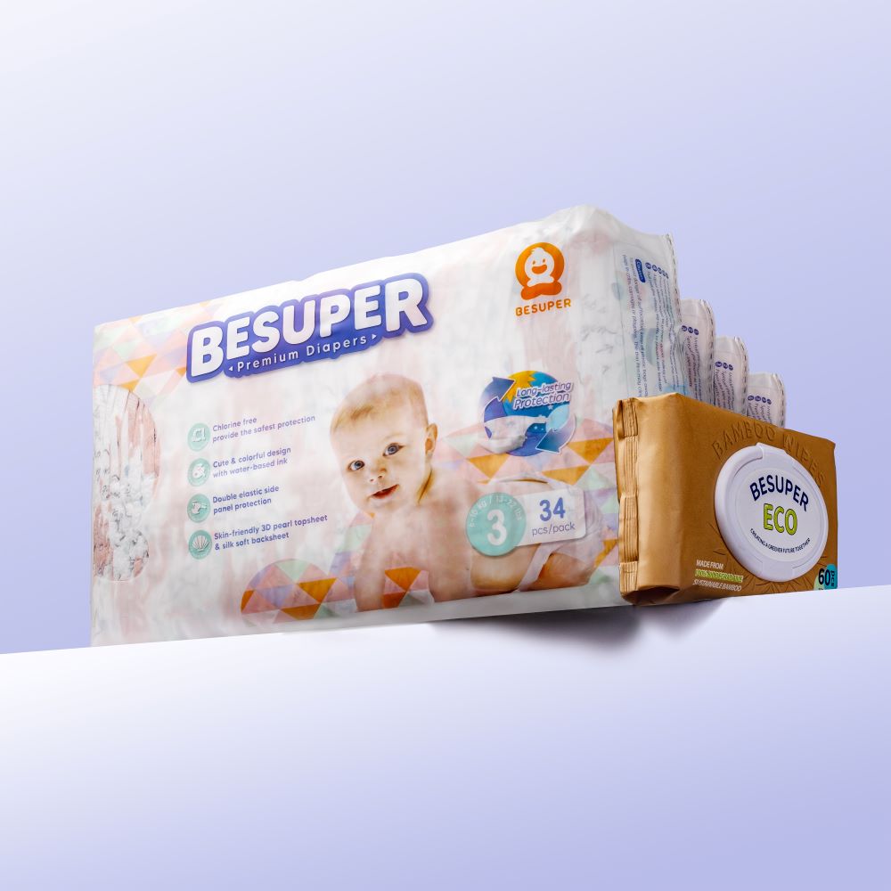 BeSuper Premium Pelene mesečno pakovanje sa vlažnom maramicom