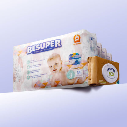 BeSuper Premium Pelene mesečno pakovanje sa vlažnom maramicom