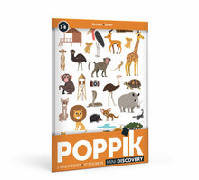 Poppik Edukativni poster sa nalepnicama za decu, životinjske ilustracije, dvojezični tekst, različite teme.