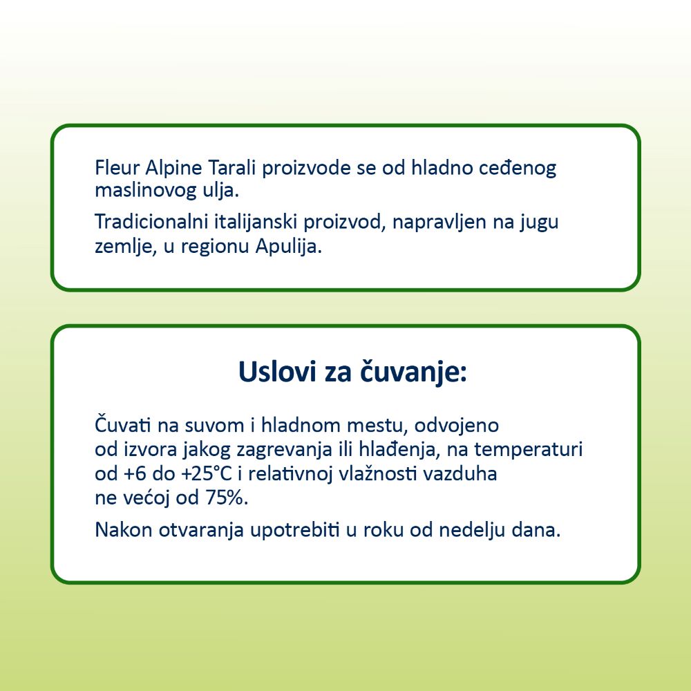 Fleur Alpine italijanski TARALLI sa ekstra devičanskim maslinovim uljem, za celu porodicu, 125 g